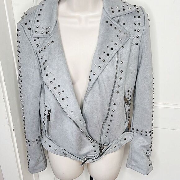 Vigoss Studded Faux Suede Moto Jacket Gray Size XSmall - Picture 2 of 7